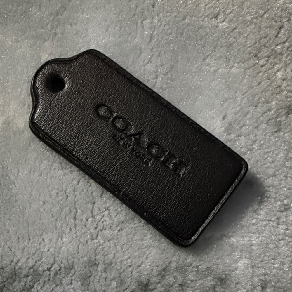 COACH Black Leather Tag Keychain